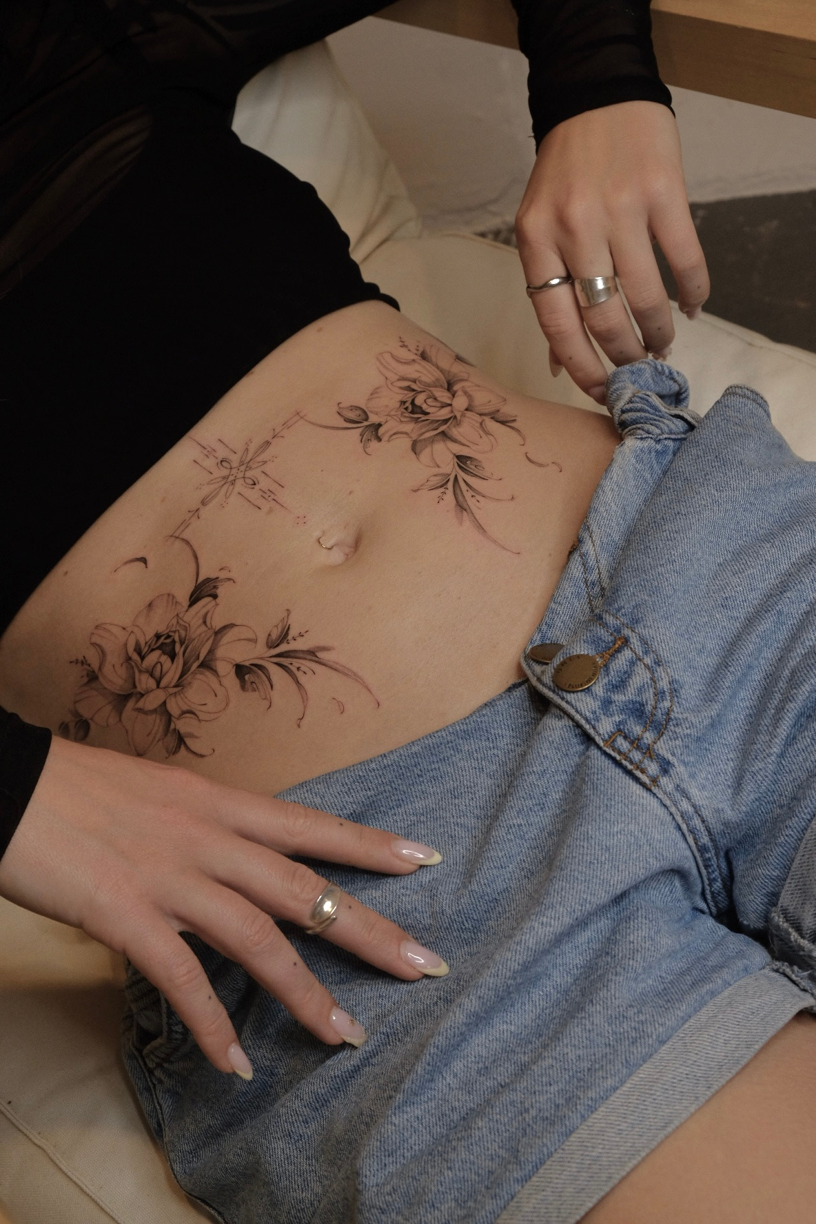 Sara at work in the atelier, mid-session